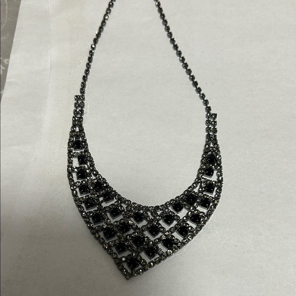 Gunmetal Lattice Statement Necklace with Dark Gray Accents